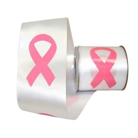 RELIANT RIBBON Reliant Ribbon 4961-030-40F 20.5 in. 10 Yards Cancer Awareness Symbol Double Faced Satin Ribbon; White 4961-030-40F